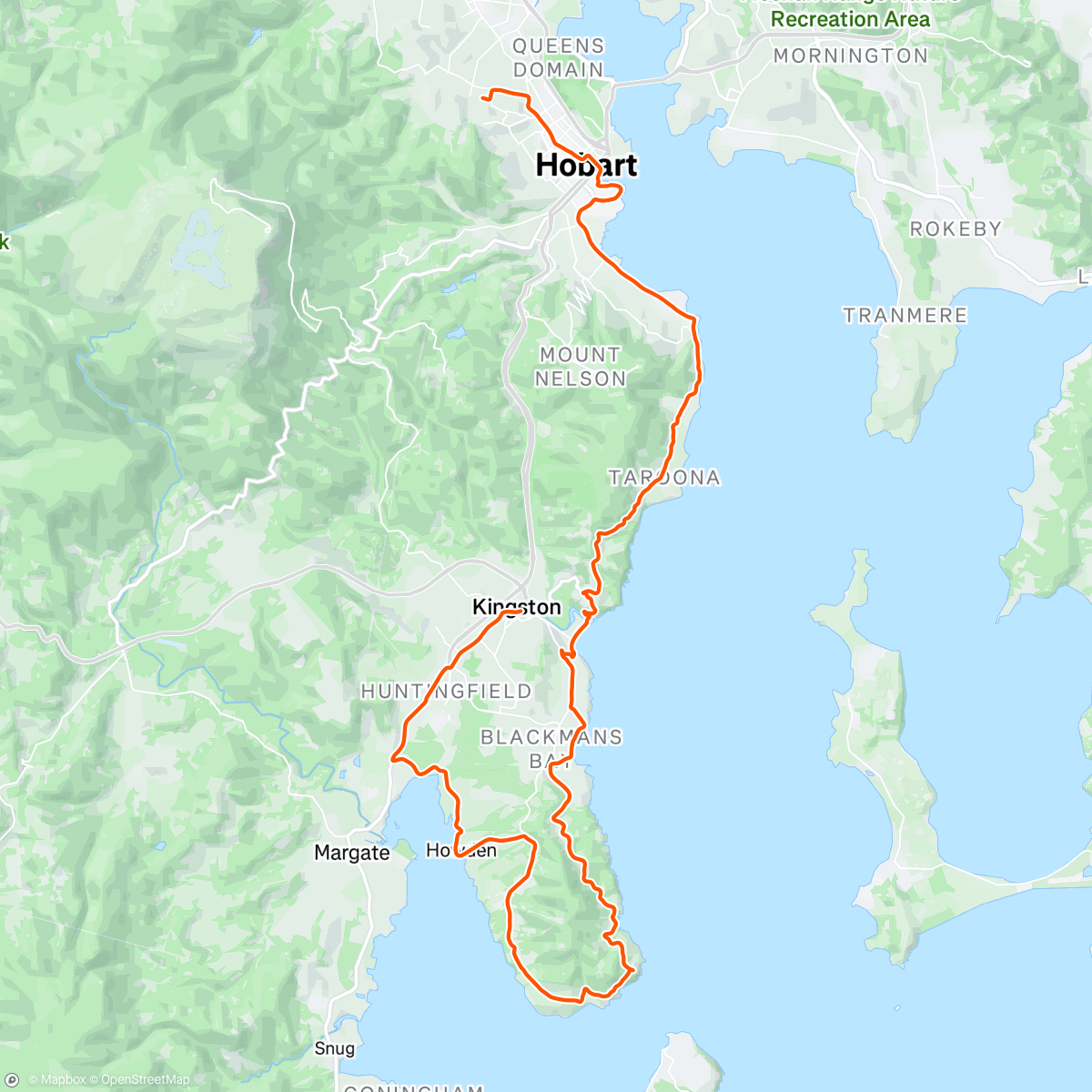 Mapa de la actividad (Tasmania Day 6 - Kingston to Hobart via Tinderbox Road)