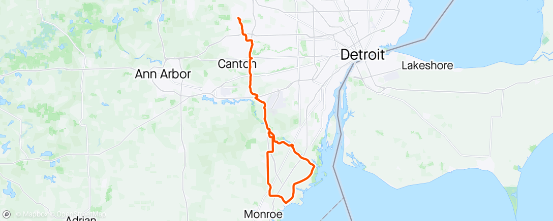 Map of the activity, Detroit Randonneurs Northville to Lake Erie Ride
