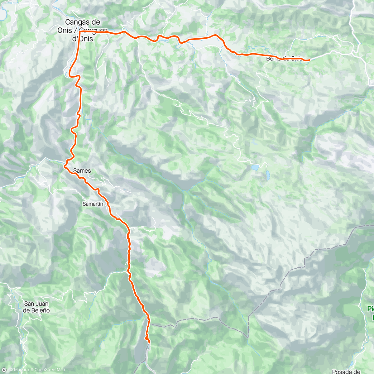 Map of the activity, Cangas de Onis  - Desfiladero de los Beyos