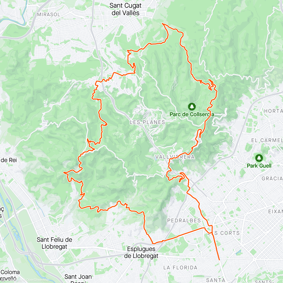 Map of the activity, MTB - Cementera - Olorda - Infinita - Xandri - Tibi
