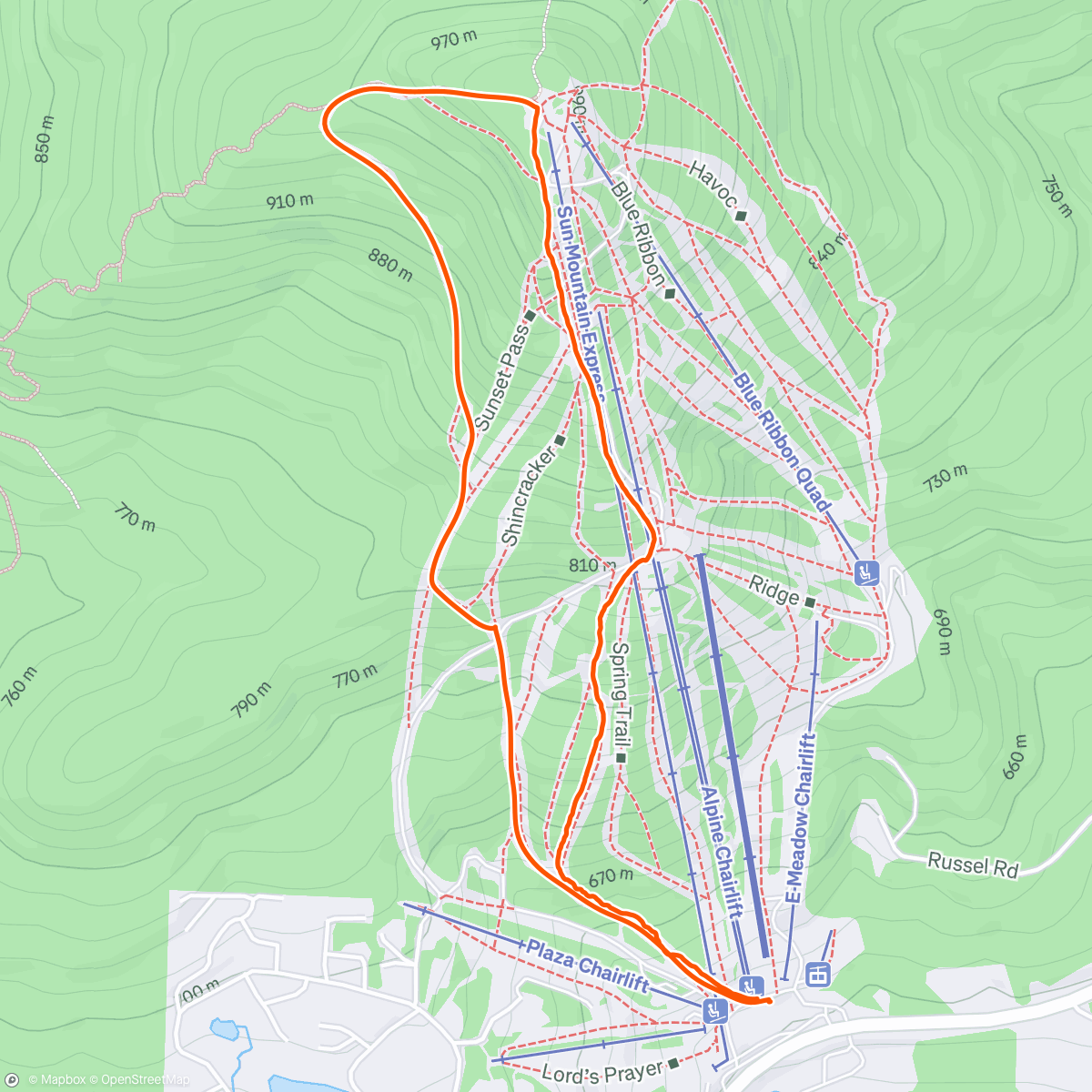 Map of the activity, First ski the top of big Brom!!!