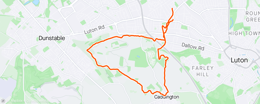 Map of the activity, Afternoon Run - Cold Blow Down to Caddington and back