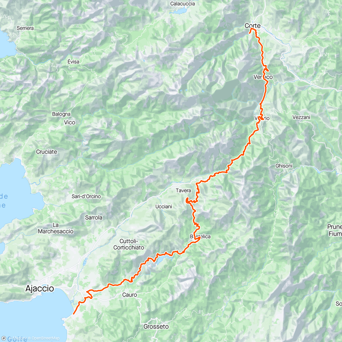 Map of the activity, Corsica rit 10 Corte-Porticcio