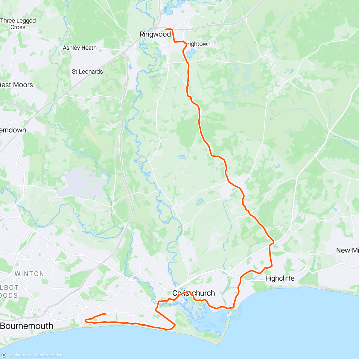 Map of the activity, Easy spin into Bournemouth.