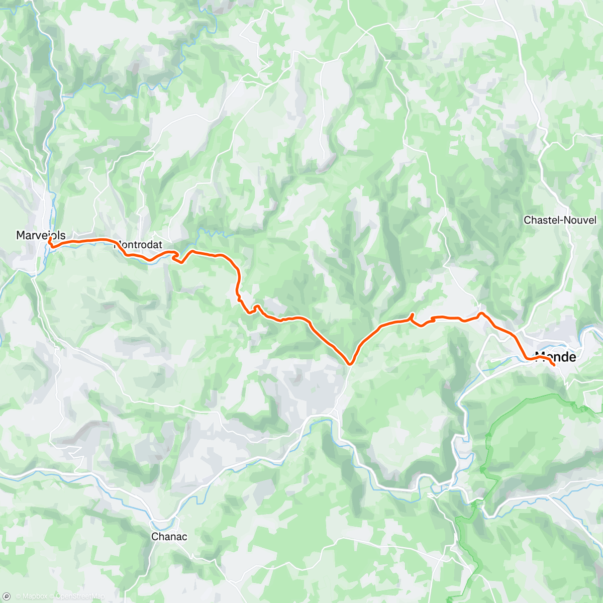 Map of the activity, Marvejols-Mende, dans le dur du km 0 jusqu’à l’arrivée.. mais vivement l’année prochaine !