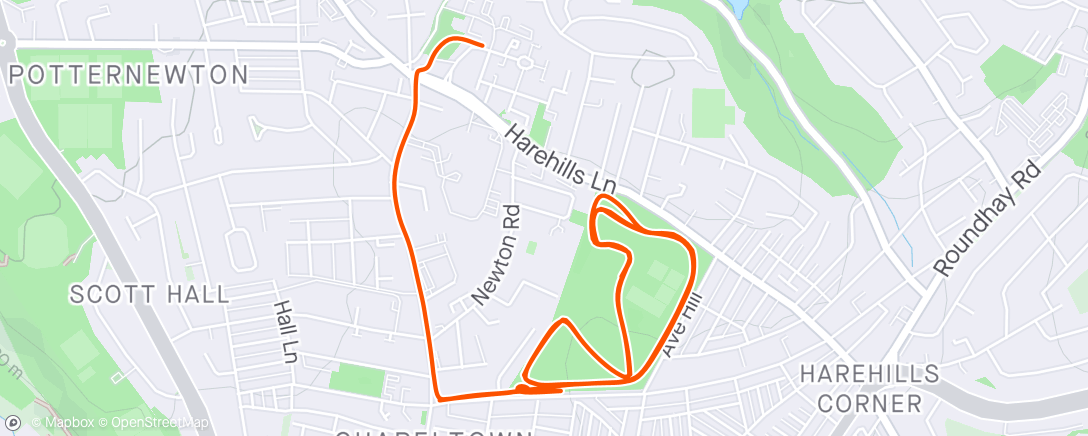 Map of the activity, Potternewton parkrun & cool-down