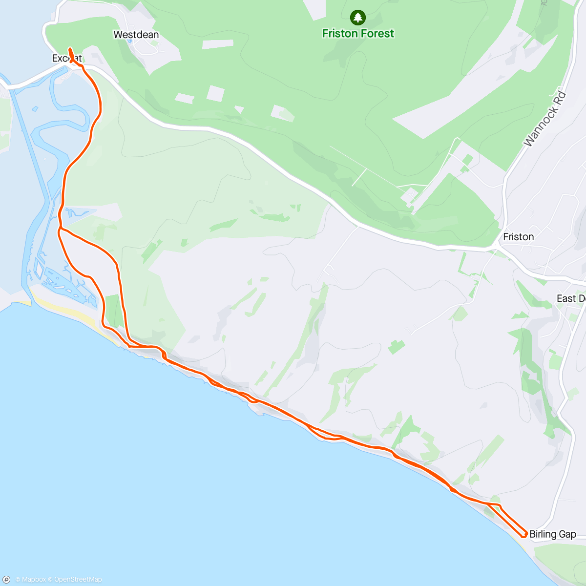 Map of the activity, Seven Sisters Walk with Rhoda, with 20km weighted vest