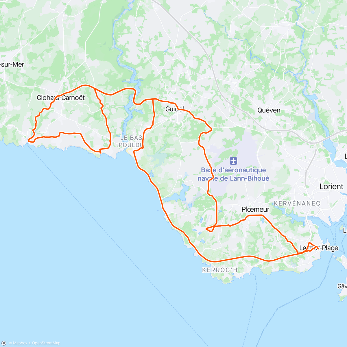 Map of the activity, Entraînement vélo en Bretagne
