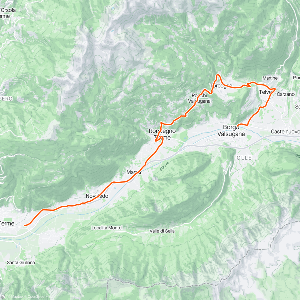 アクティビティ「ROUVY - Tour of the Alps 2024 | Stage 4 - Borgo Valsugana」の地図