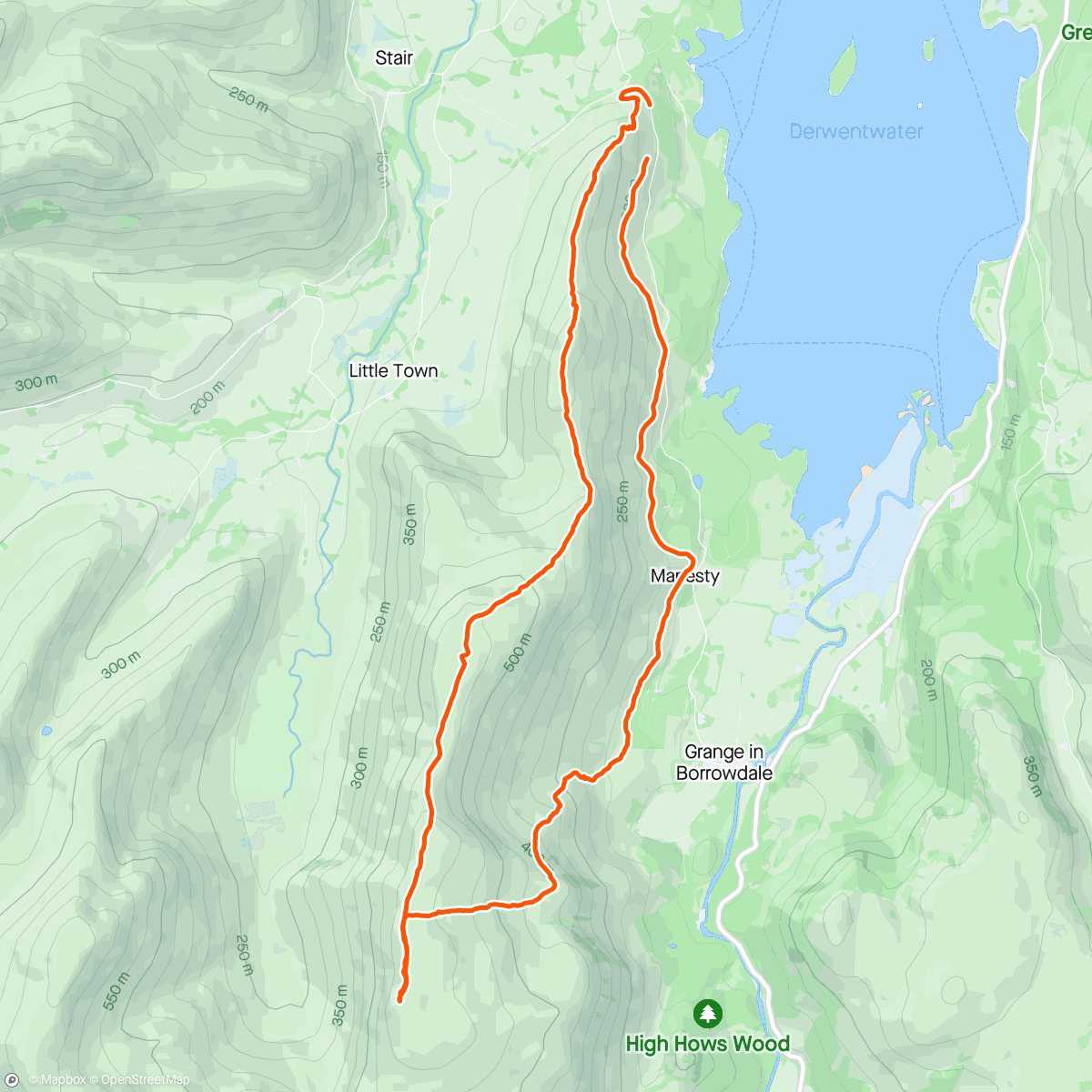 Map of the activity, Cat Bells and High Spy Walk