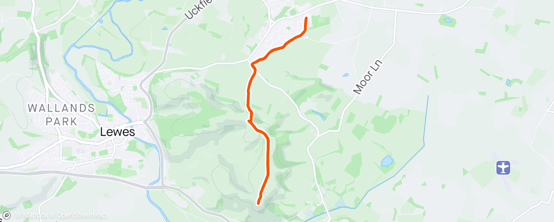Map of the activity, Run up to Caburn and back
