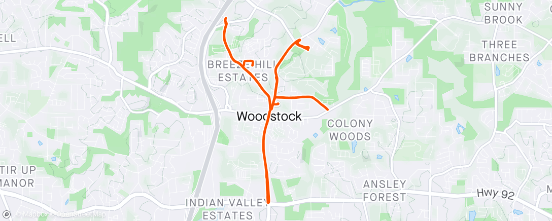 Map of the activity, Alaine's Bike, Woodstock Ga.