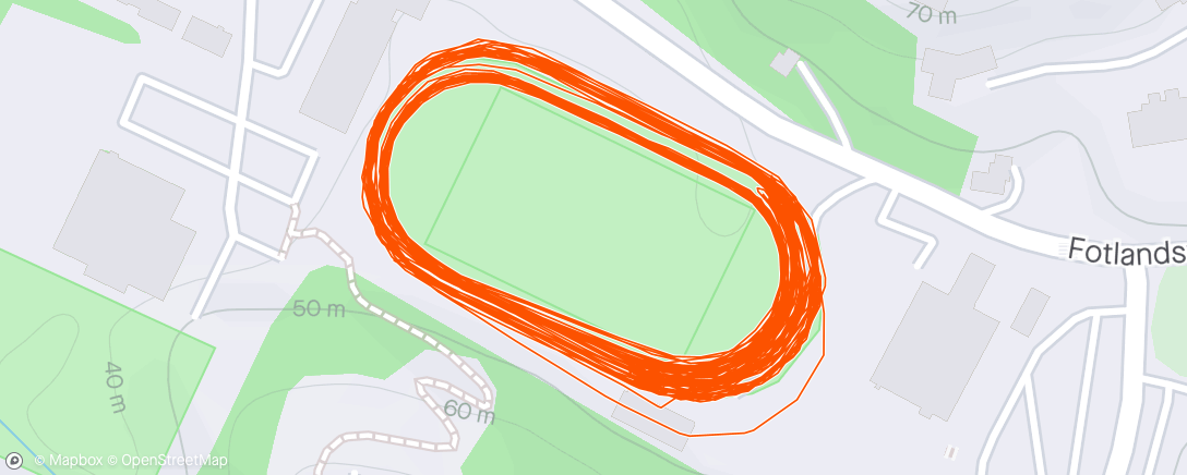 Map of the activity, 15x500m p:100m jogg/60s