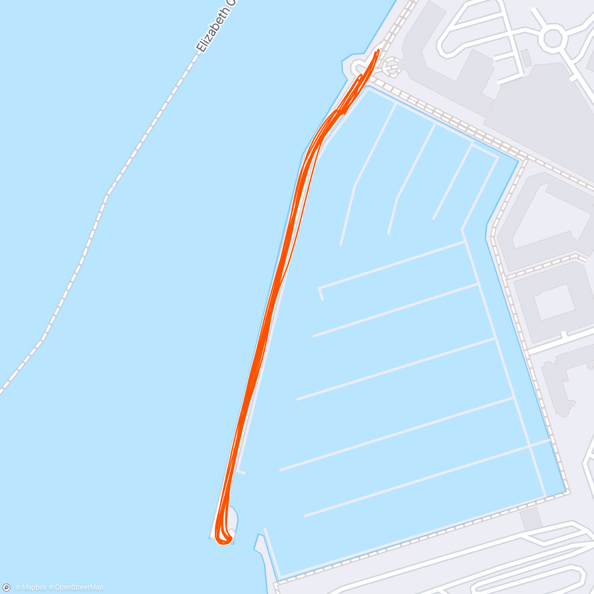 Map of the activity, Evening Run. 5 x 800m laps with a partner. Approx 4 mins rest on his turn. Nice session. 20  mins 11 secs. Distance 2.63 miles at average 7-40 pace.
