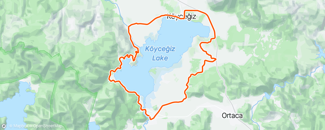 Map of the activity, Ride around Lake Köyceğiz on a shit mountain bike that I hired for £3.50!!