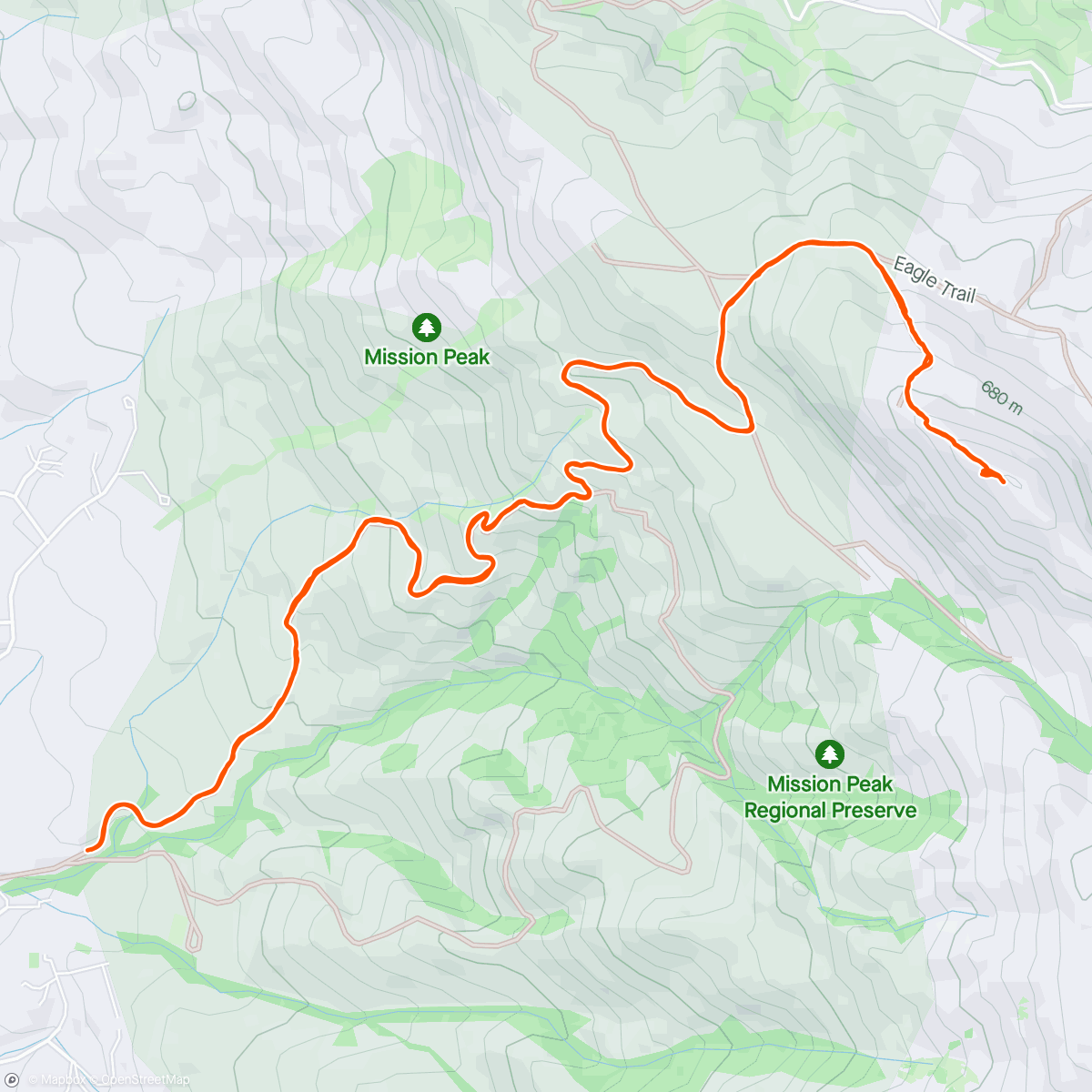 Map of the activity, Mission Peak - summit hike