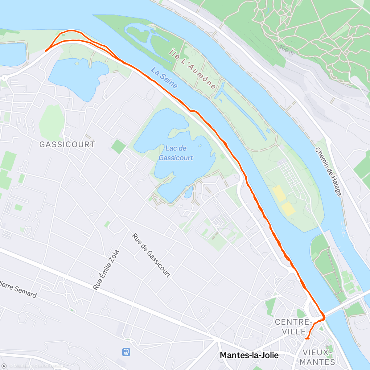 Map of the activity, Course à pied le soir