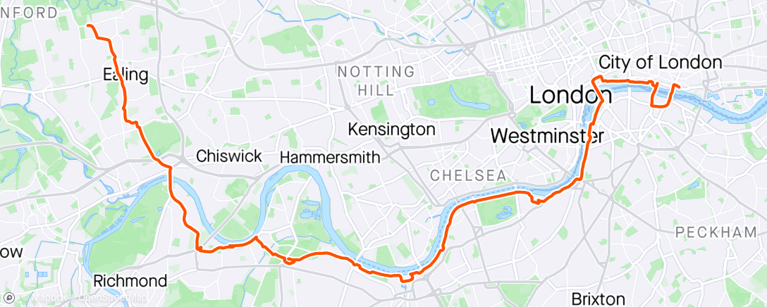 Map of the activity, Back home from watching London Marathon