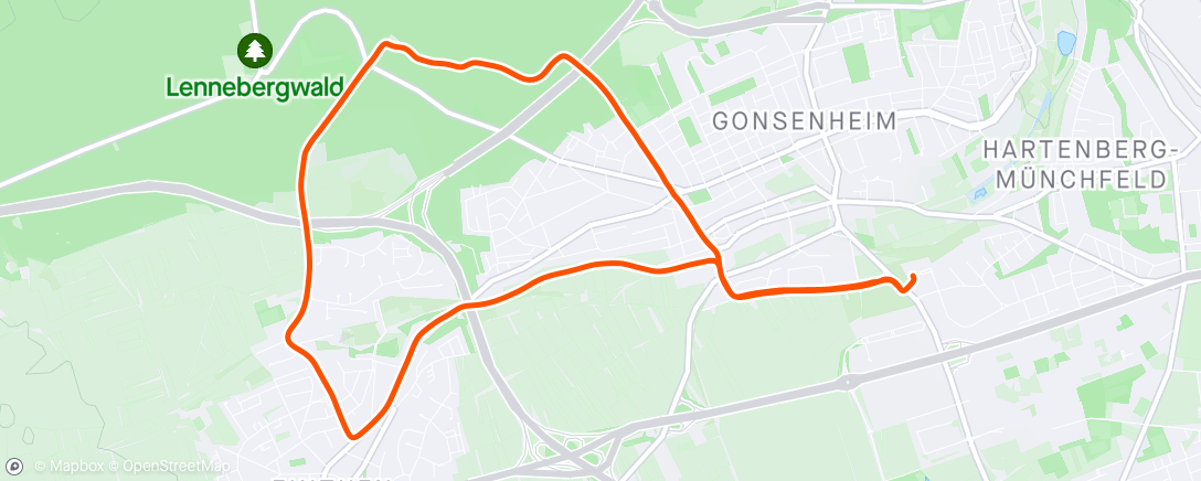 Map of the activity, Neue connection zw. Finthen und Gonsenheim durch Waldtrail entdeckt :D