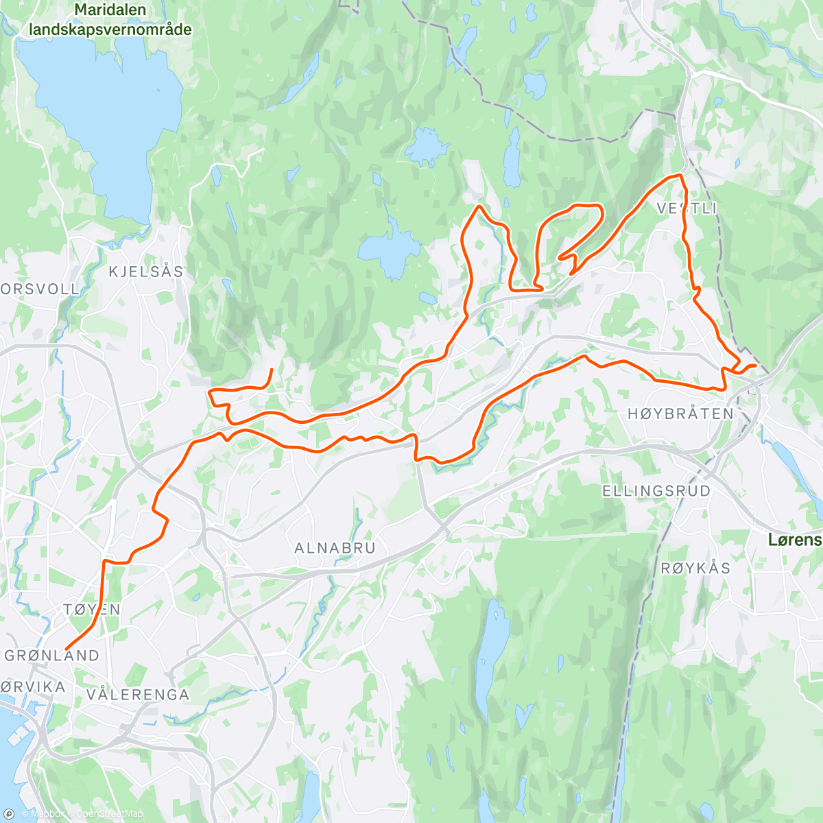 Map of the activity, En runde i dalen etter jobb, Oslo, Norway