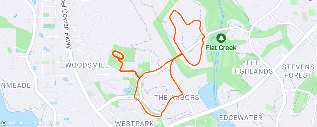 Map of the activity, Tuesday Group Run.