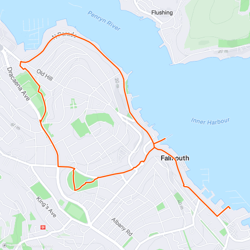 RUNCREW Falmouth - 5 Degrees West - Route 2 | 5.5 km Road Running Route ...