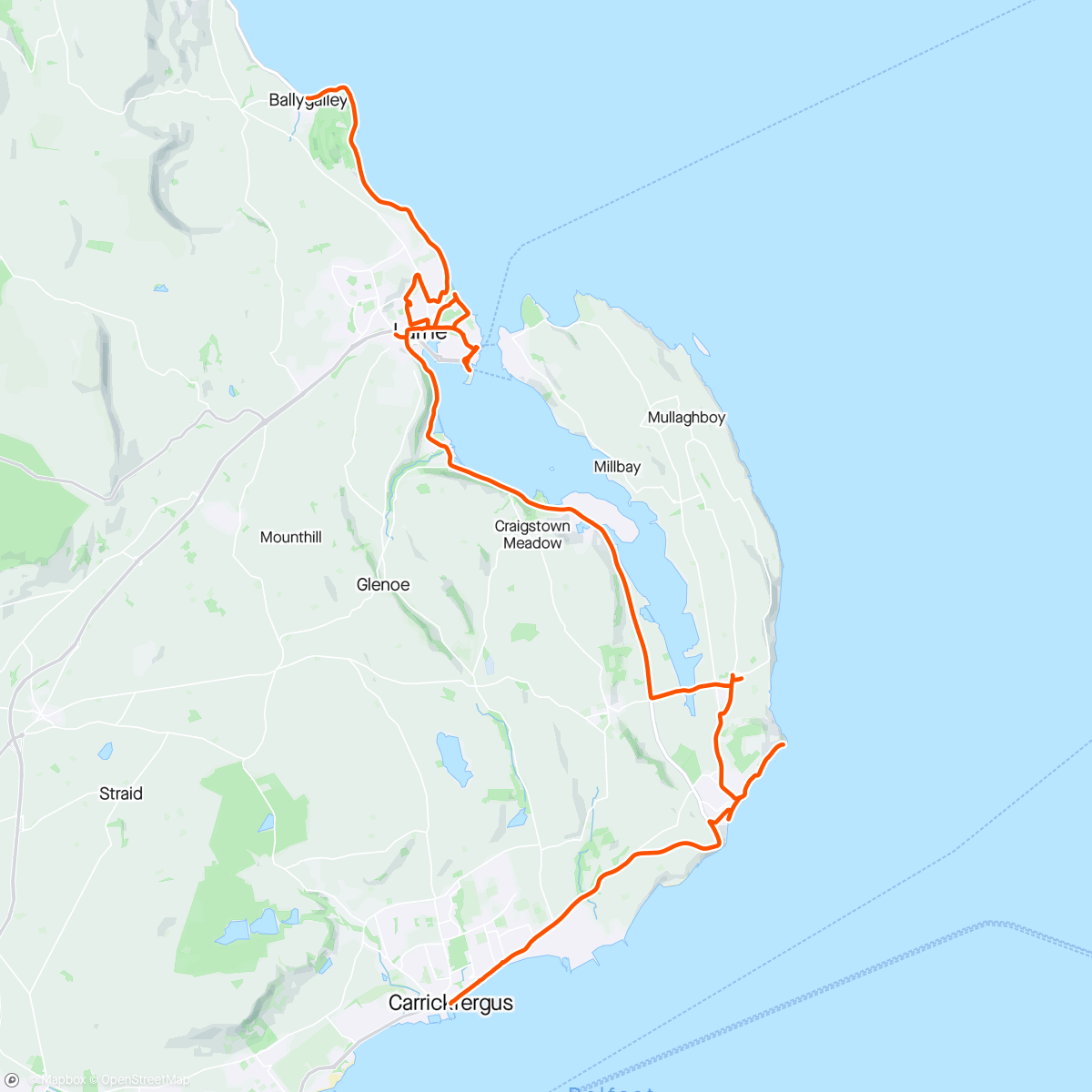 Map of the activity, Larne to Carrickfergus