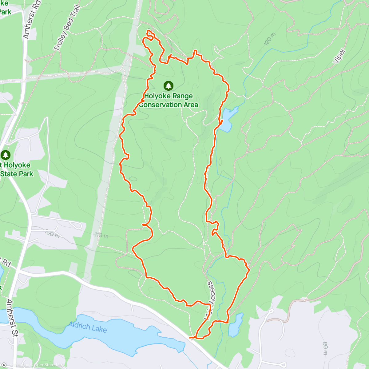 Mapa da atividade, Bachelor Brook trails hike