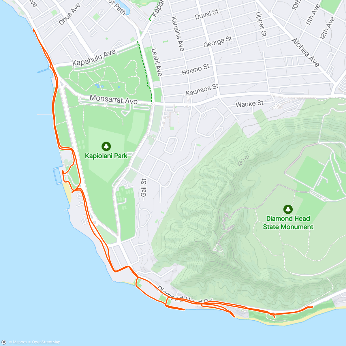 Mappa dell'attività Location 6 - finally moved on, now it's time for a bit of running tourism in Hawaii and Waikiki Beach