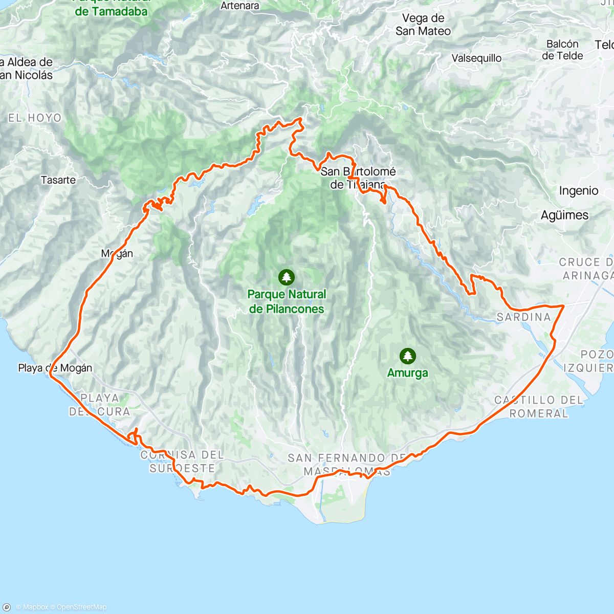 Map of the activity, GC7 Puerto Rico - Ferry - Puerto Mogán - Paso Tauro - Ayacata - San Bartolomé - Santa Lucía - Sardina
