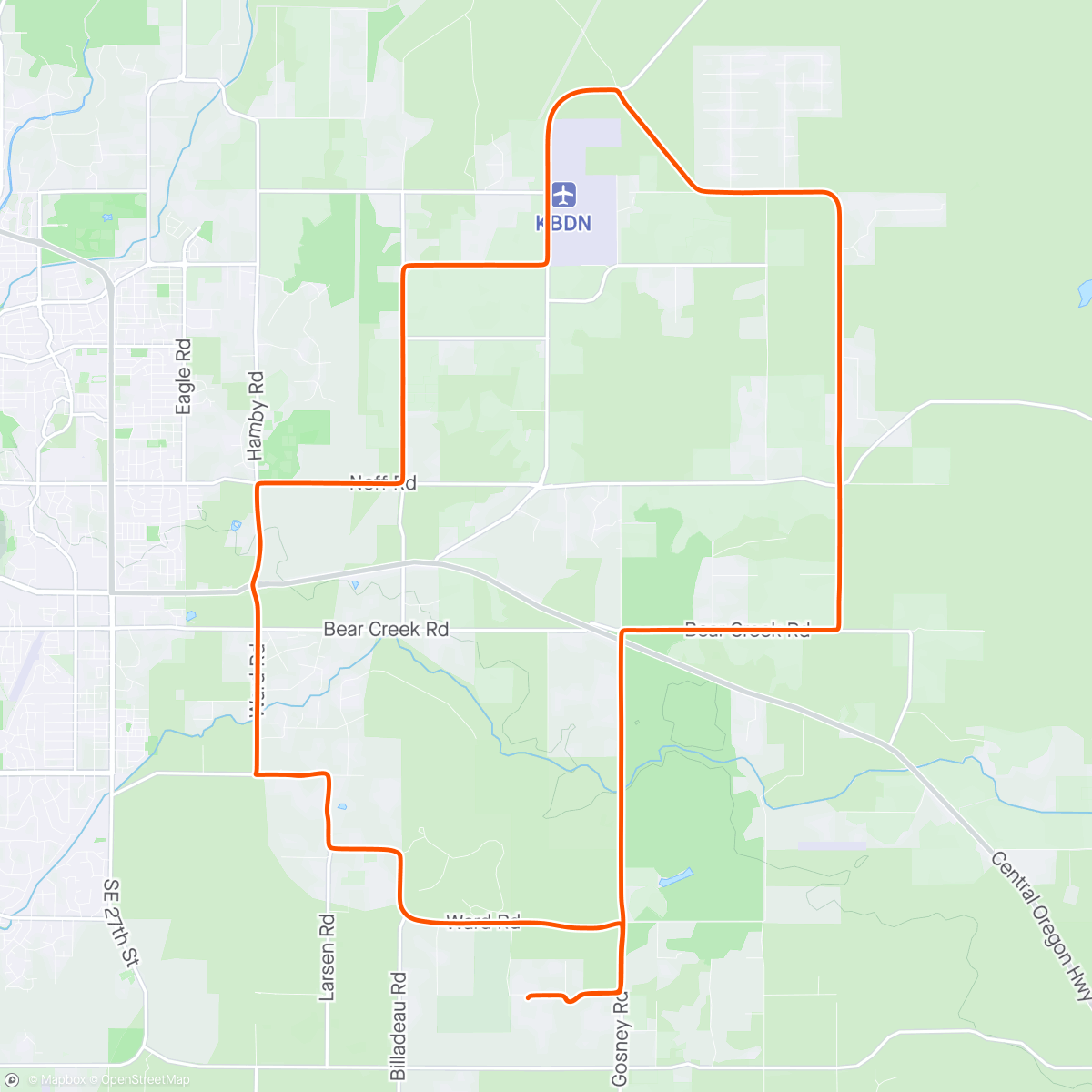 Map of the activity, Loop around east side of Bend