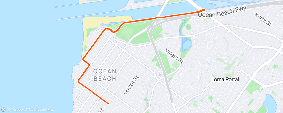 Map of the activity, Beach run 5.5m