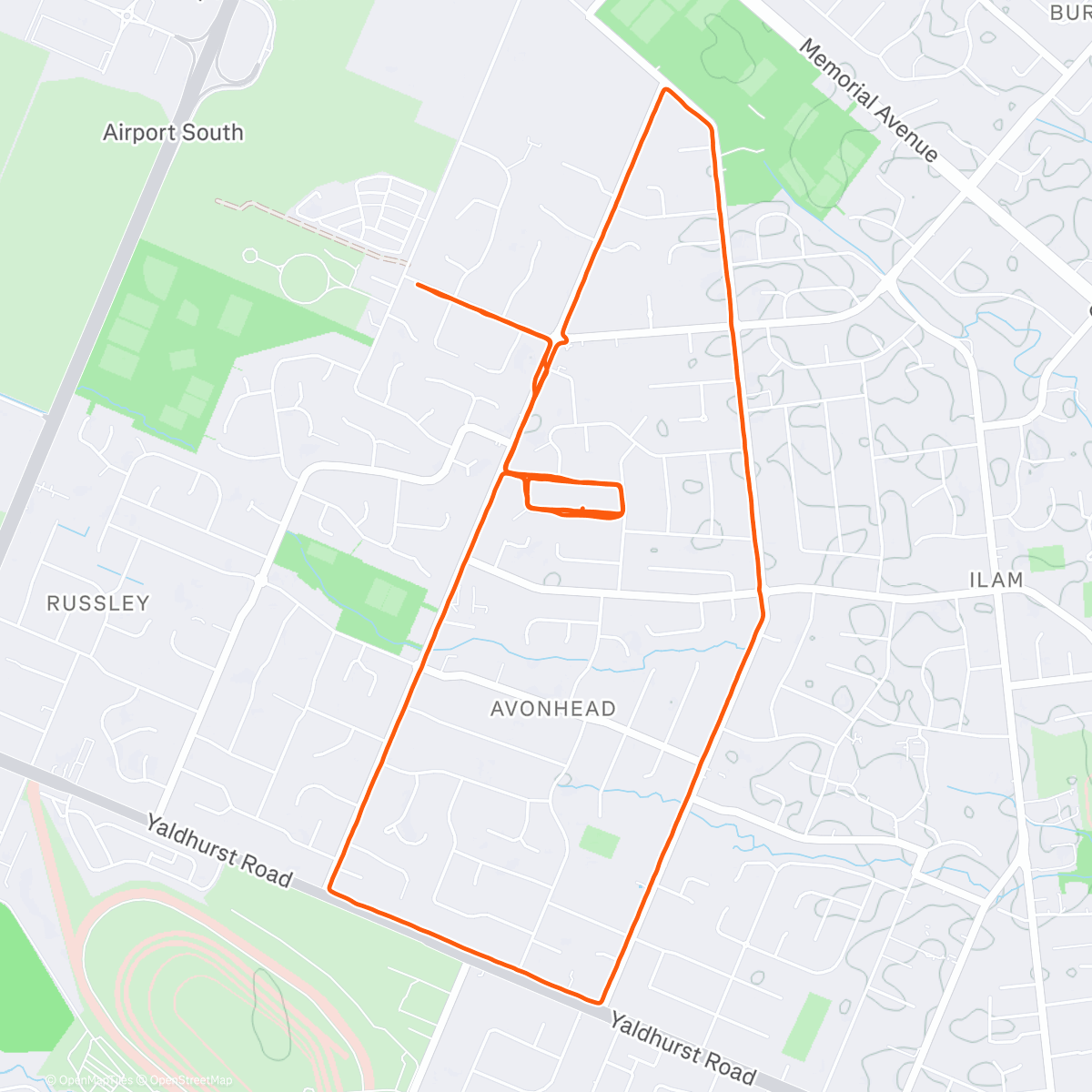 Map of the activity, Avonhead Tempo Run