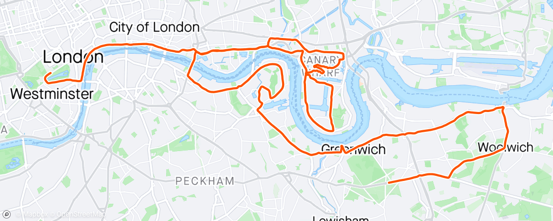 Map of the activity, London Marathon, 3:39:37