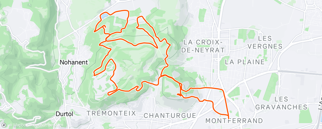 Map of the activity, 1h de musique + 1h de podcast ça fait 2h de running
