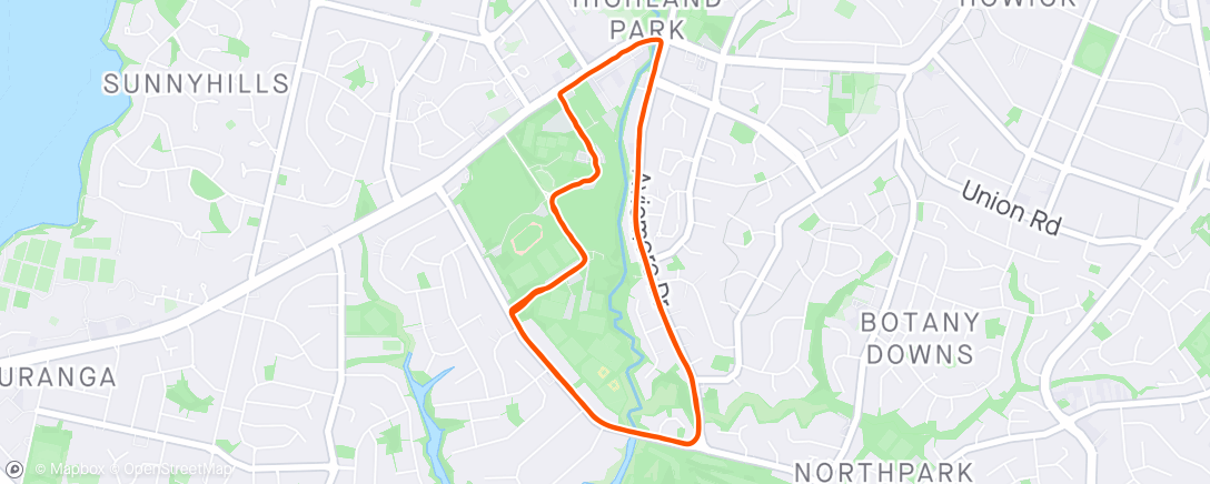 Map of the activity, AJs Fiver plus 5km warmup