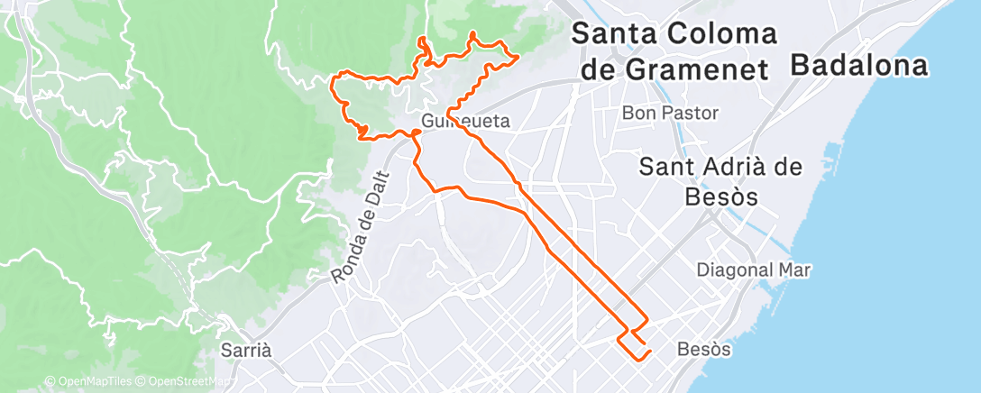 Map of the activity, Bicicleta de montaña por la tarde
