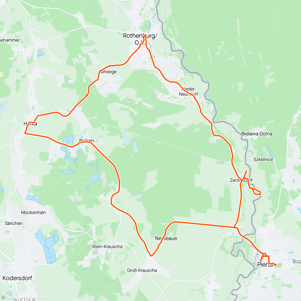 Map of the activity, Sat. Pieńsk 🇵🇱 - Rothenburg / Oberlausitz 🇩🇪 - Pieńsk 🇵🇱 - Beer ride 😜 04.13
