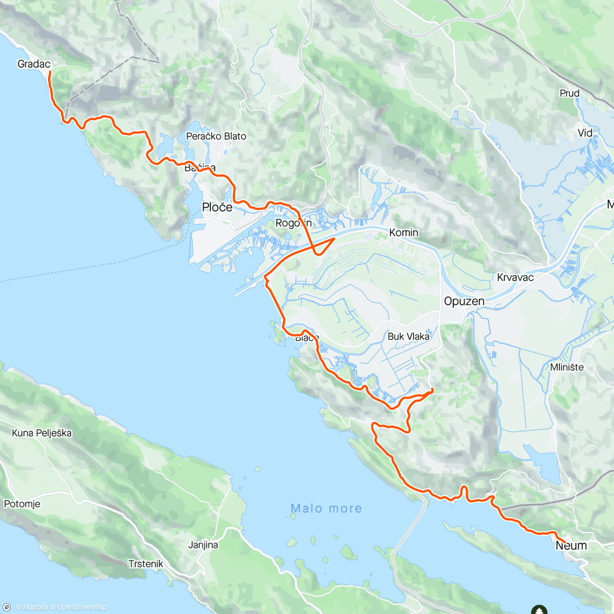 Map of the activity, Day 98: Constant noise coming from rear spokes. At least a new issue every day 😤 A Croatian Tortoise 🐢, Cevapi, and crossed the BIH border 🇧🇦
