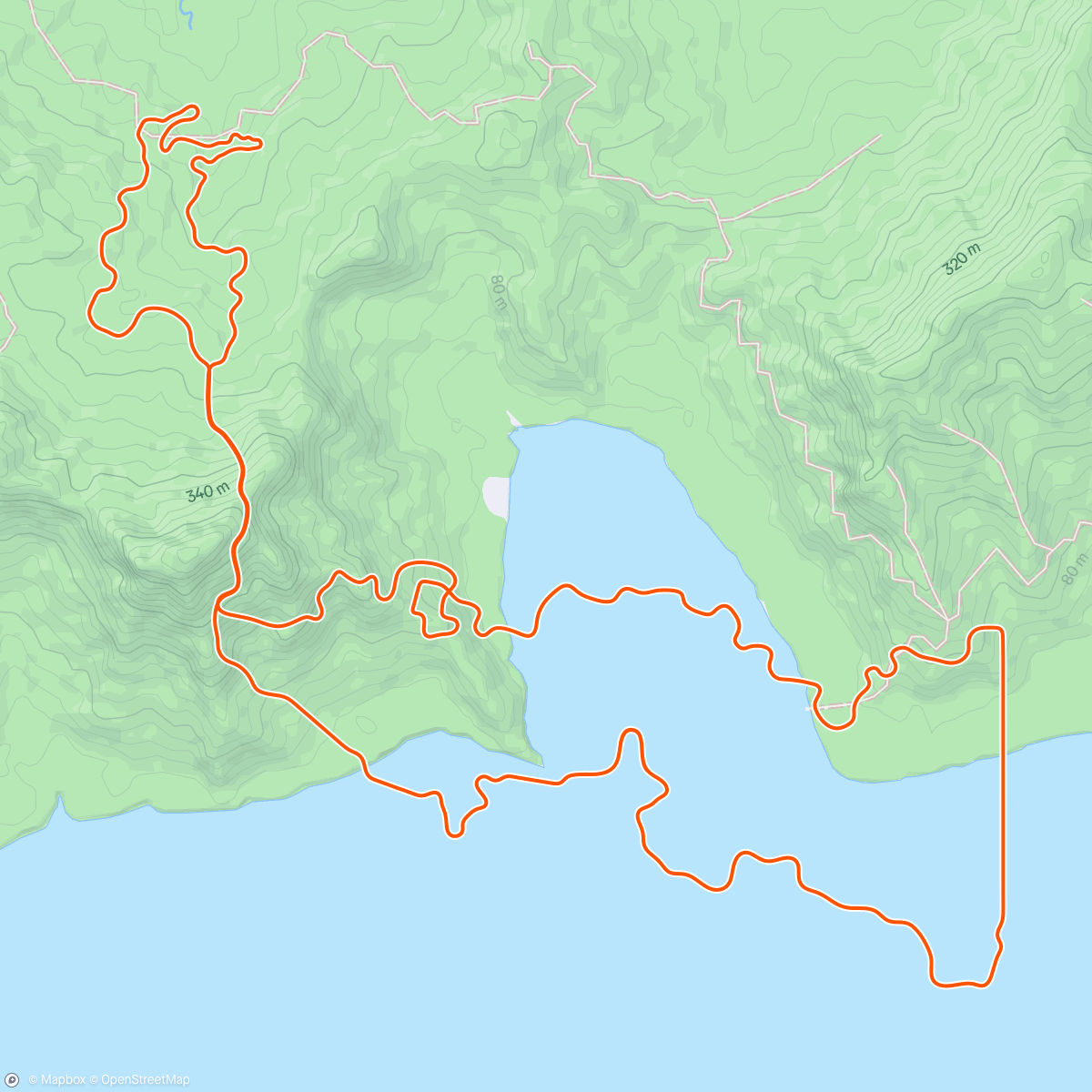 「Zwift - Mayan 8 in Watopia (IF 0.74 - 42 TSS)」活動的地圖