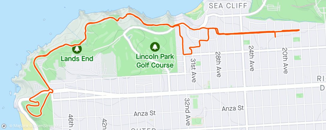 Map of the activity, 6mi Z 1.59 Lands End Loop🌊OB from Sutro Park reminds me of Hawaii 🌺