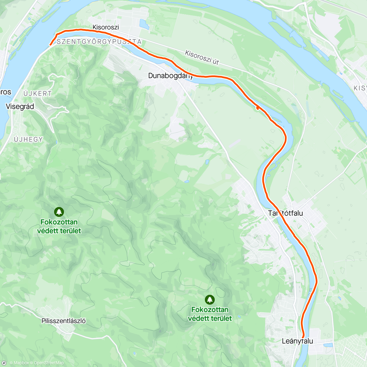 Map of the activity, Dunakanyar kajak Lolával
