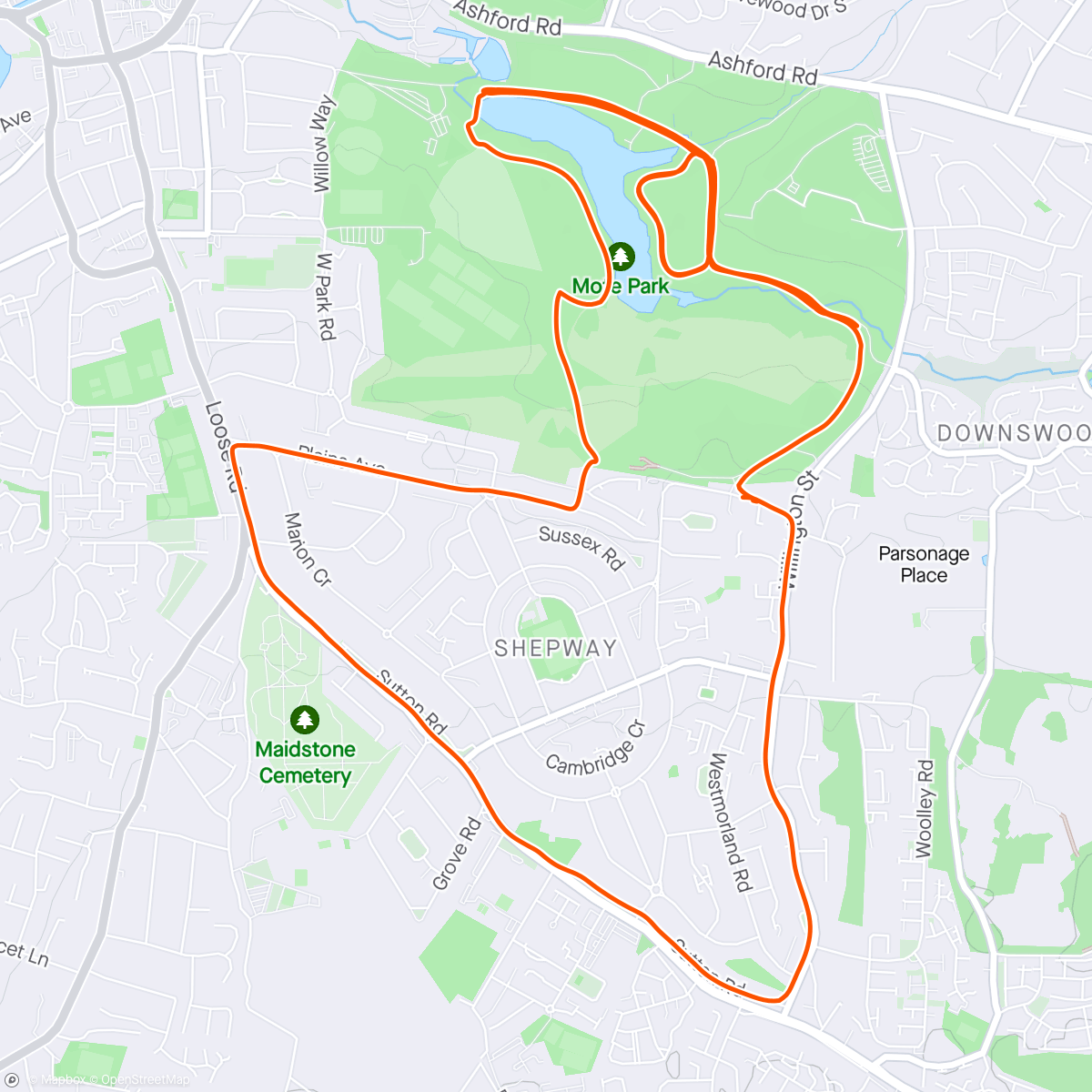 Map of the activity, Mote Park parkrun No. 210, 27 minute pacer