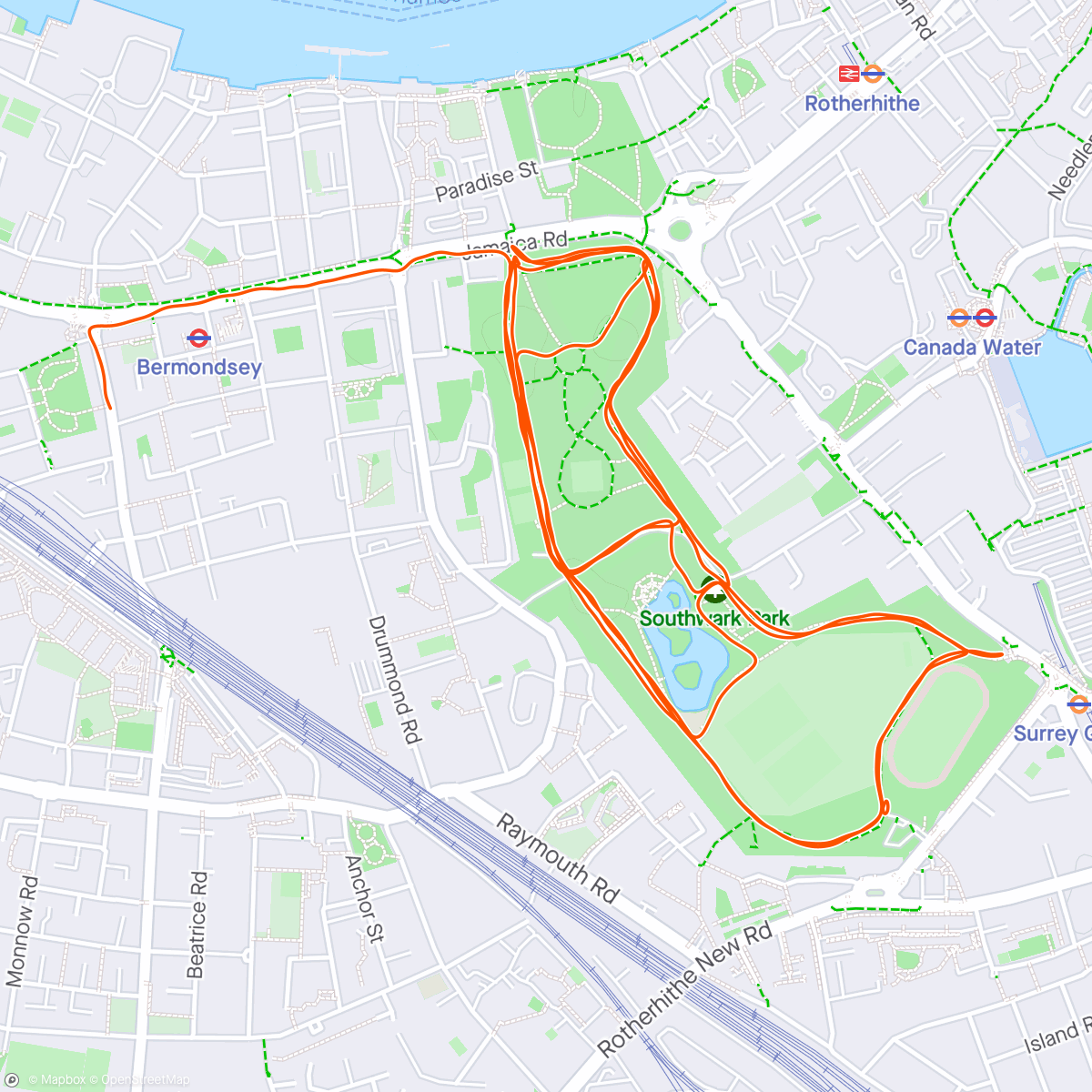 Map of the activity, Bermondsey London park run