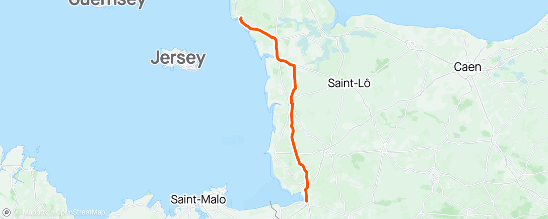 Karte der Aktivität „Tour de Normandy Day 3 Pontabault to Barneville”