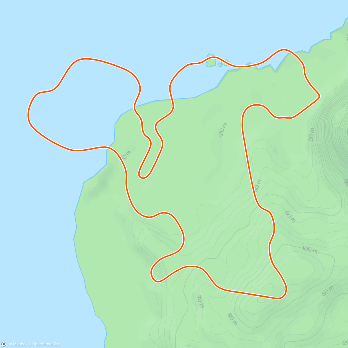 Mapa da atividade, Zwift - easy Run in Watopia