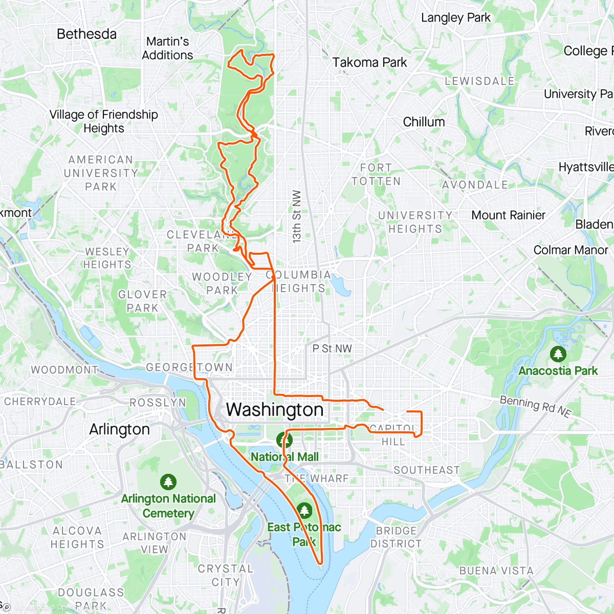Kaart van de activiteit “DC neighborhood cruise + Wednesday Night Ride”