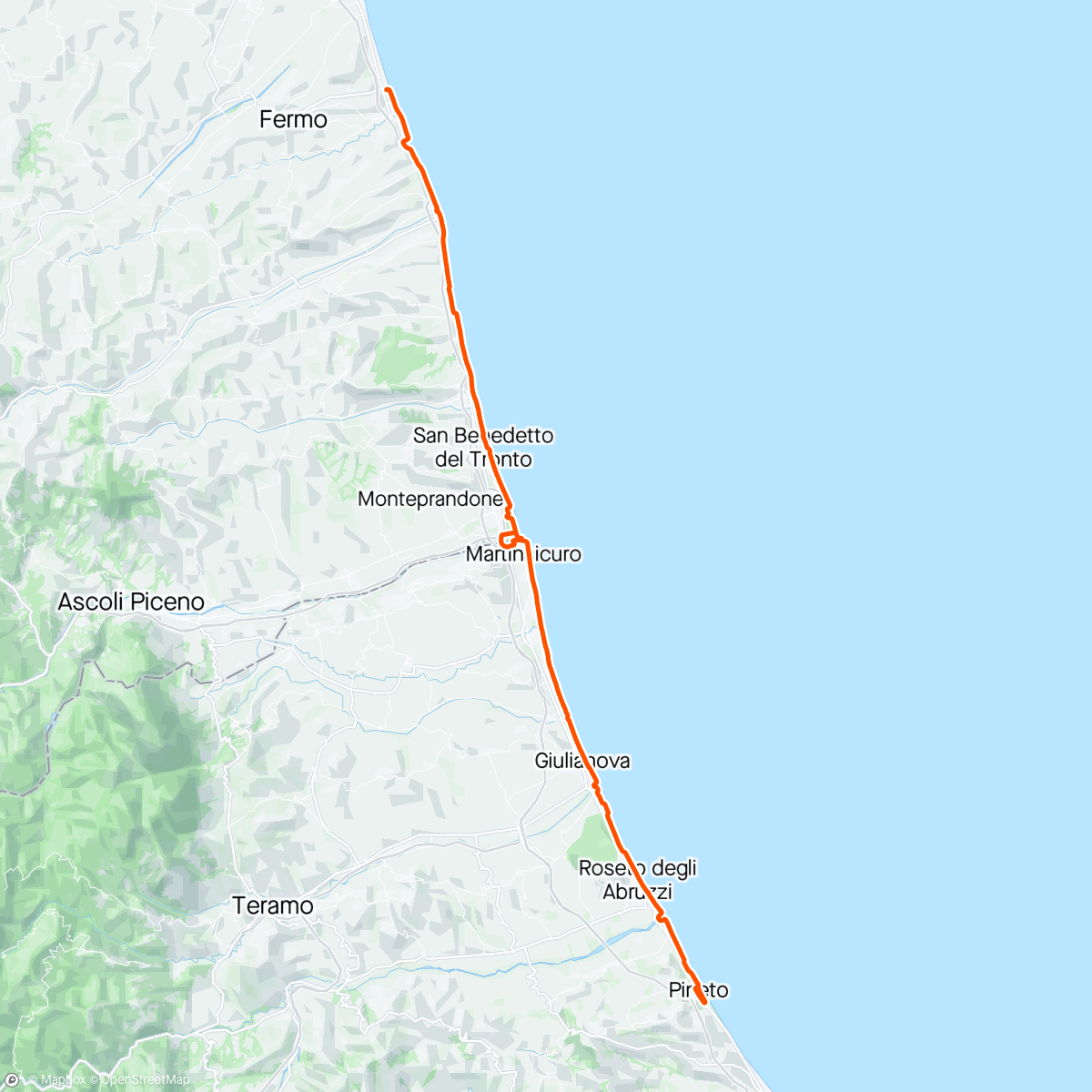 Map of the activity, GangBike Packing Coast to Coast prima tappa .
