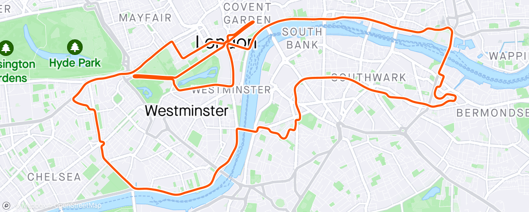 Map of the activity, Zwift - Greatest London Flat in London. Rolig med ødelagt rulle.