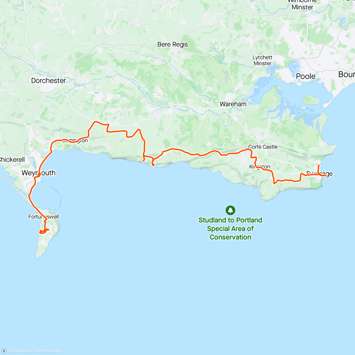 Map of the activity, Swanage to Portland